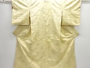 アンティーク　井桁絣織り出し手織り節紬着物